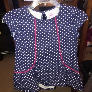 Girls  small blue, pink and whit ruffle shirt